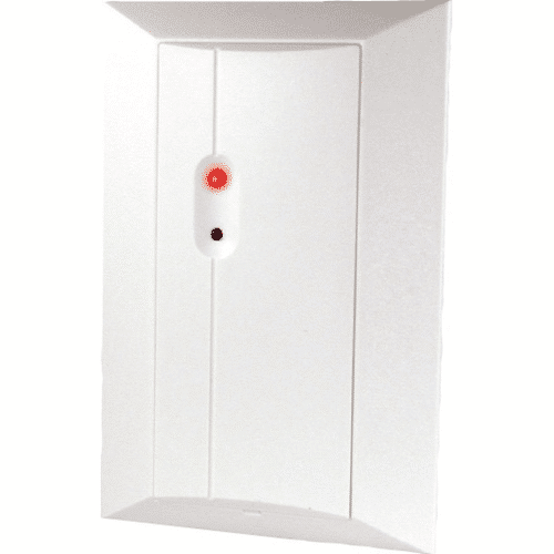 White cabinet with a red light on a white background