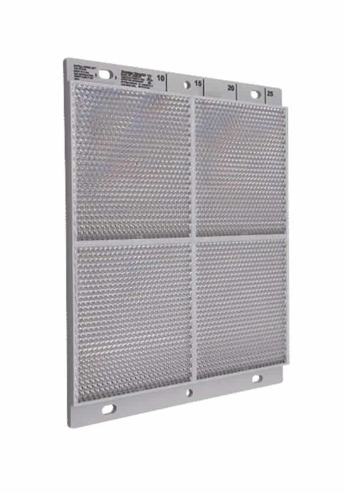 Metallic honeycomb filter on a white background