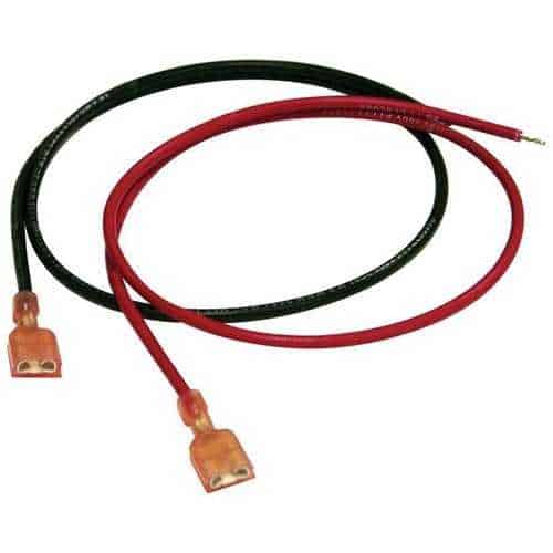 Black and red wires with connectors on a white background