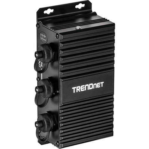 Black network device with TrendNet logo on a white background
