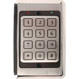 Metallic keypad with numbers and symbols on a white background