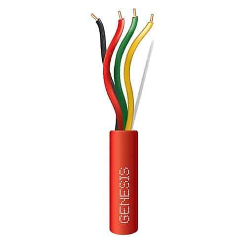 Genesis 43141004 14/4 Solid Riser Fire Alarm Cable, Unshielded, FPLR, CL3R, FT4, Sunlight Resistant, 1000' (304.8m), Reel, Red