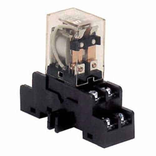 Relay module with clear cover on a white background