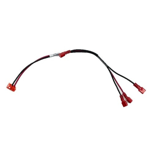 Black and red wire harness on a white background