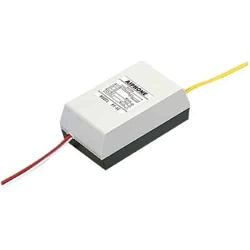 Rectangular electronic component with wires on a white background