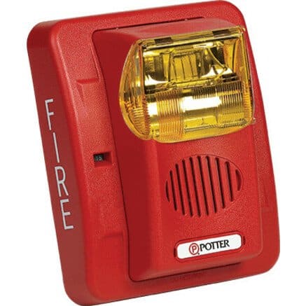 Potter CS-24WAR Wall Mount Amber Lens Strobe, Selectable Candela, Red Body