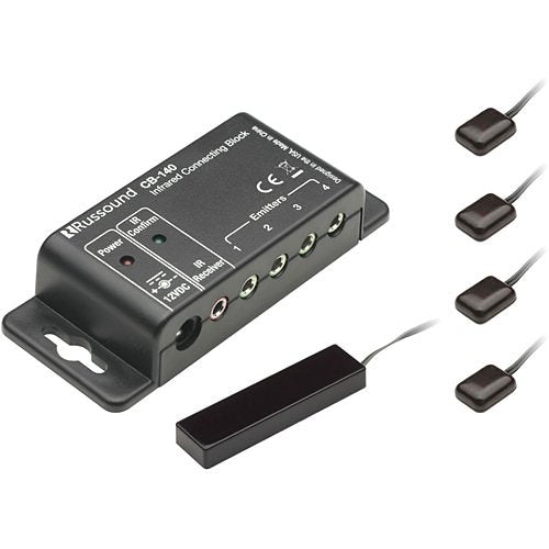 Black electronic device with multiple connectors on a white background