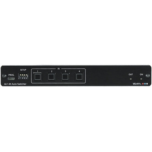 Black 4x1 4K auto switcher on a white background