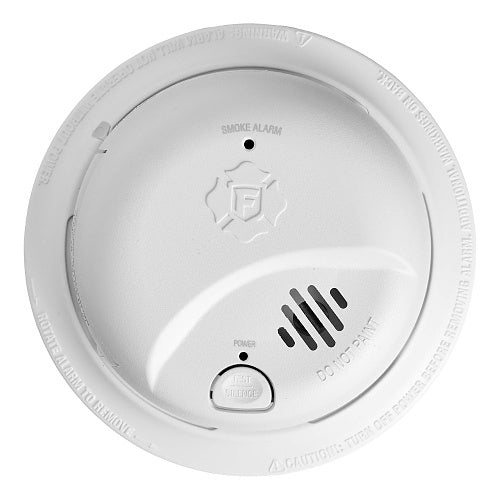 White smoke alarm with visible brand logo on a white background