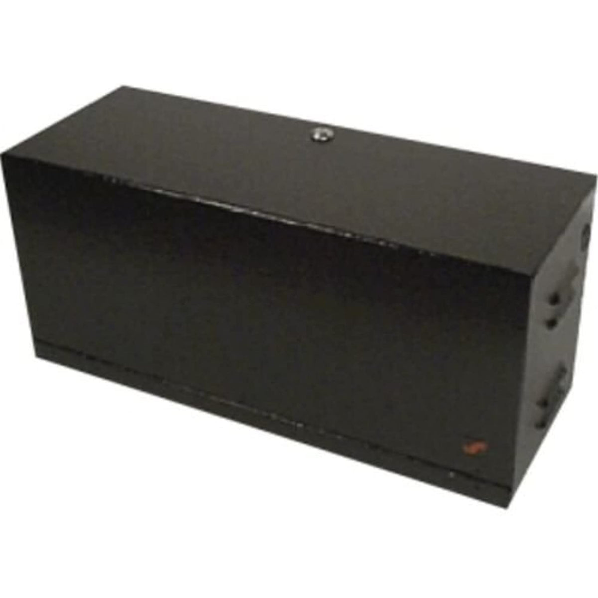 Black metal box on a white background
