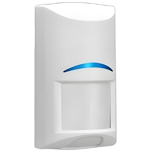 White motion sensor with blue light on a white background