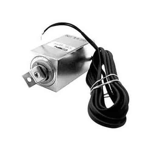 Electromagnet with a coiled black cable on a white background