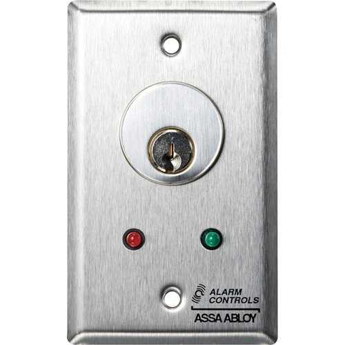 Alarm Controls MCK-6-2 MCK Series Mortise Cylinder Key Switch Station, SPDT Alternate, Single Gang, Green/Red LED