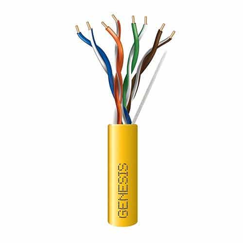 Genesis 50881102 CAT5e Plenum Cable, 24/4 Solid BC, Unshielded, UTP, CMP, FT6, 1000' (304.8m), REELEX Pull Box, Yellow