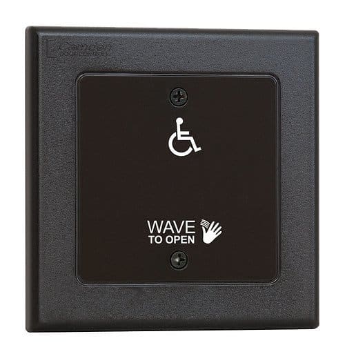 Camden CM-333/42WL1 Hybrid Battery Powered Touchless Switch, Wired Relay, Double Gang Faceplate Hand Icon, 'Wave to Open' Text and Wheelchair Symbol (2) 'AA' Lithium Batteries