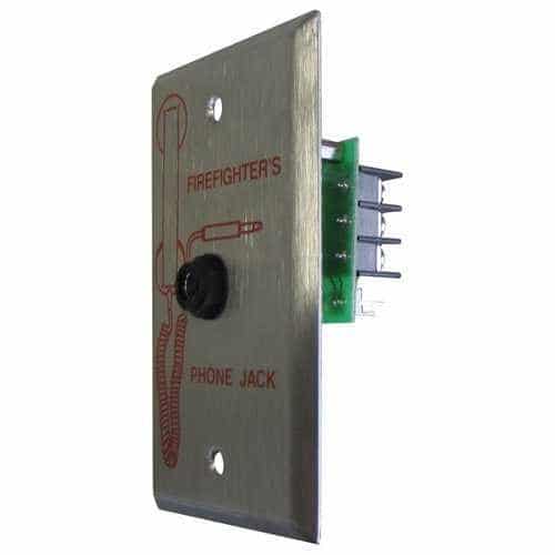 Metallic phone jack with 'Firefighter's Phone Jack' text on a white background