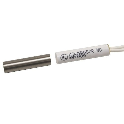 Two cylindrical components, one metallic and one white with text, on a white background.
