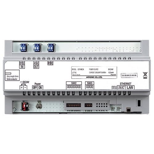 Control panel with various ports and labels on a white background