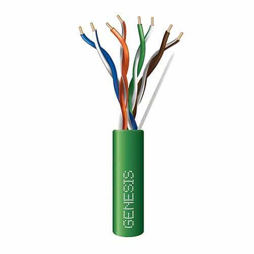 Genesis 63602105 CAT6 Riser Cable, 23/4 Solid BC, Unshielded, UTP, CMR, FT4, Sunlight Resistant, 1000' (304.8m), Reel-in-a-Box, Green