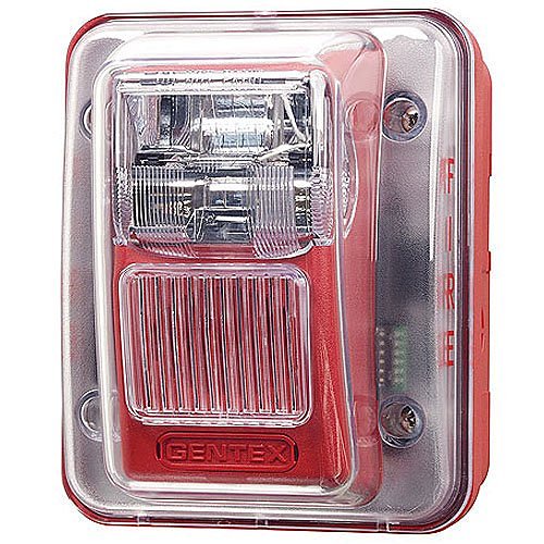 Gentex WGEC24-75WRLP Series with GOELP Enclosure Outdoor Horn/Strobe, Fixed 75CD, Wall Mount, Red Faceplate
