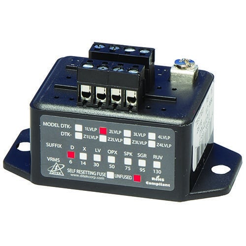 Electrical component with model number DTK on a white background