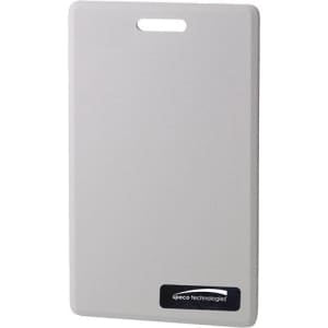 A white key card on a white background
