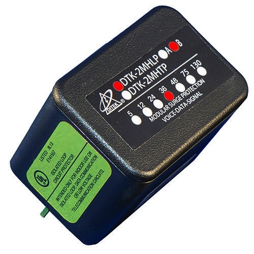 Electrical surge protector with brand logo on a white background