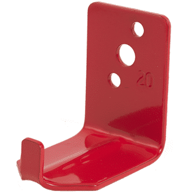 Red metal bracket on a white background