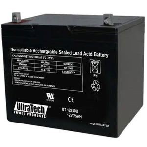 UltraTech IM-12750U 12V 75AH Sealed Lead Acid Battery, NB Terminal