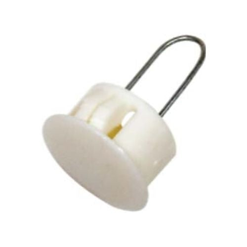 white plastic component with center metal piece on white background
