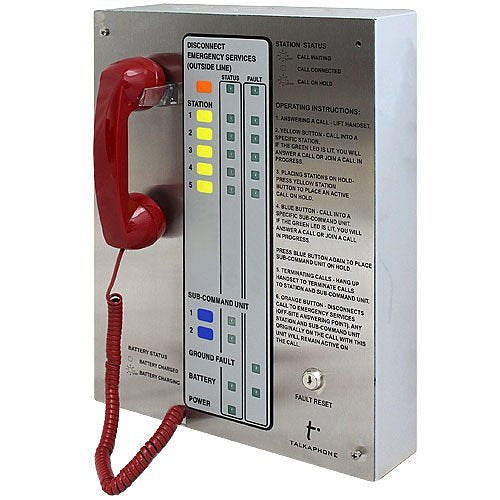 Red wall phone with control panel on a white background
