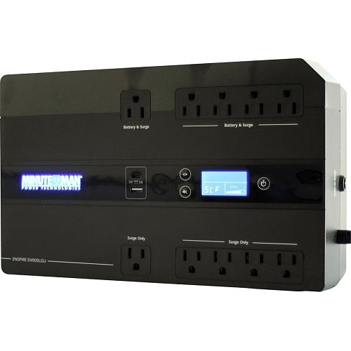 Black power station with multiple outlets and display on a white background