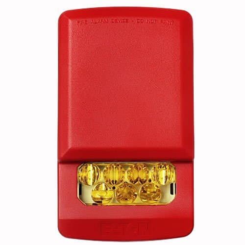 Eaton ELSTR-NA Wheelock Eluxa LED Strobe, Wall, No Lettering, Amber Lens, 24V, 15/30/75/110/135/185 cd, Red