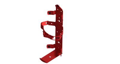 Red metal bottle holder on a white background
