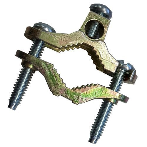 Metal clamp with screws on a white background