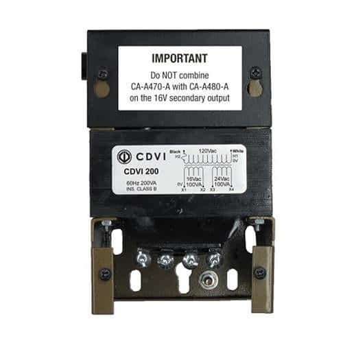 Black electrical component with labels and specifications on a white background