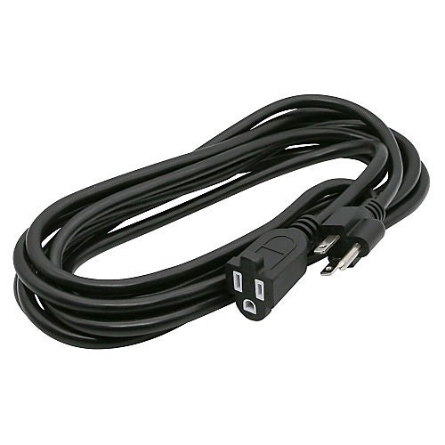 Black power cord with plug on a white background
