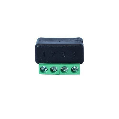 Black rectangular component with green mounting plate on a white background
