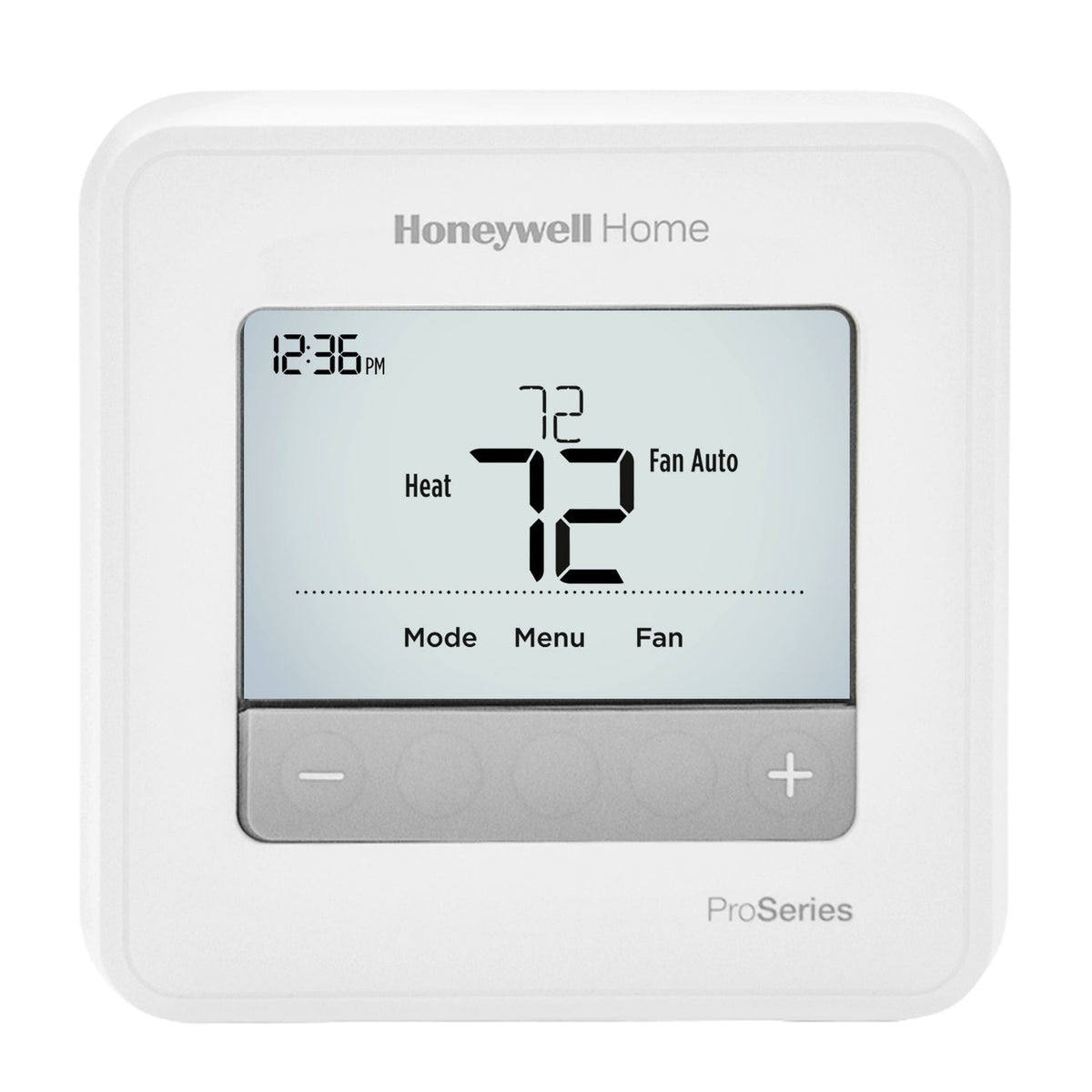 Honeywell Home thermostat with digital display on a white background