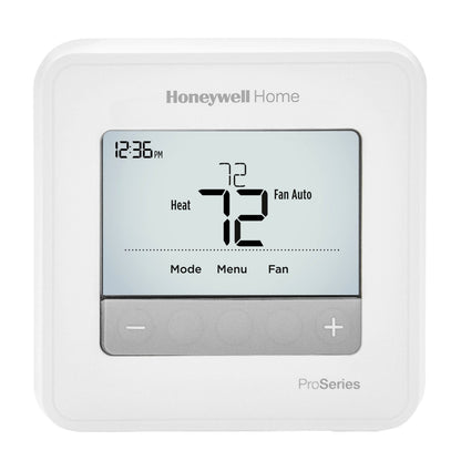 Honeywell Home thermostat with digital display on a white background