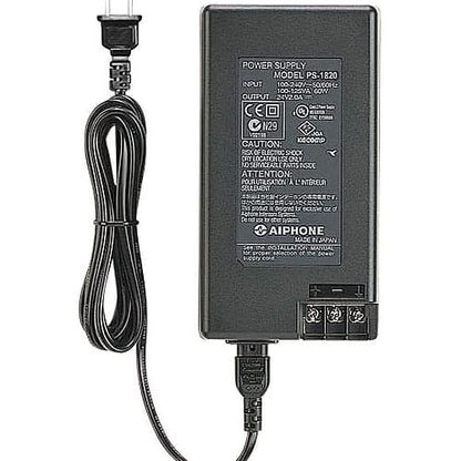 Black power supply adapter with cable on a white background