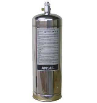 Metal gas cylinder with Ansul label on a white background