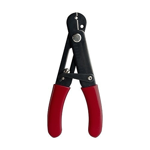 Pair of red-handled wire cutters on a white background
