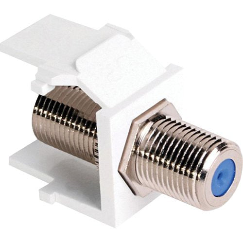 F-type connector with white plastic housing on a white background
