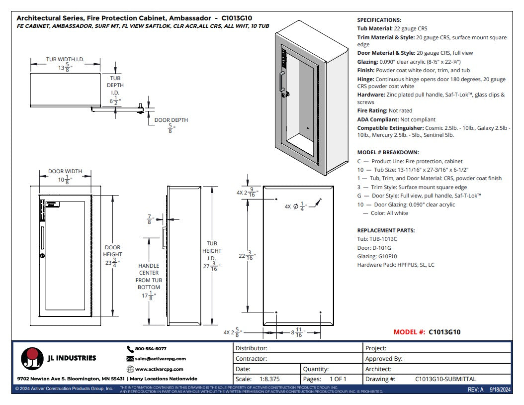 JL Industries 1013G10 Ambassador Fire Extinguisher Cabinet