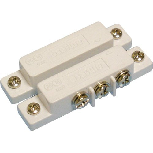 Two white electrical connectors with gold screws on a white background