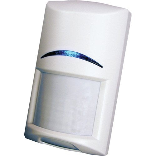 White motion sensor with blue light on a white background
