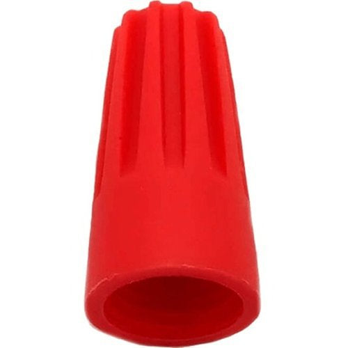 Red plastic cable termination on a white background
