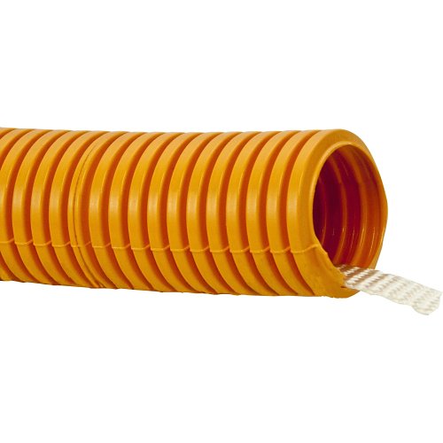 Yellow corrugated plastic pipe with a white background