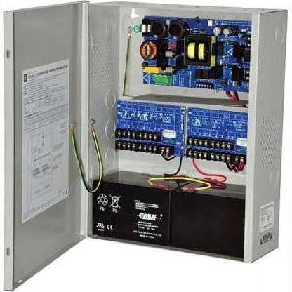 Electrical panel with wiring and components on a white background